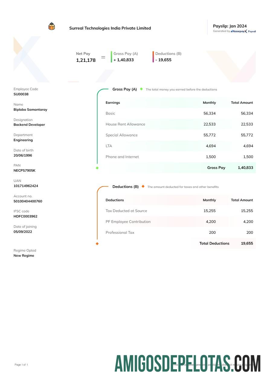 Realista Modelo de recibo de pagamento da Surreal Technologies Índia em formatos Word e PDF.pdf, 1